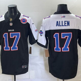 Men's Buffalo Bills #17 Josh Allen Round Team Logo Patch Football Jersey - Black and White