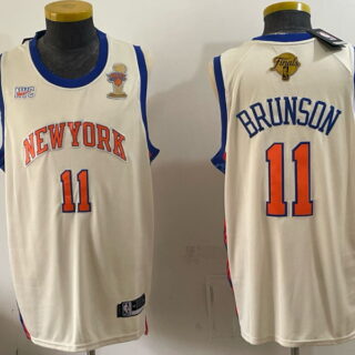 Men's New York Knicks #11 Jalen Brunson NBA Finals Trophy Patch Basketball Jersey - Cream