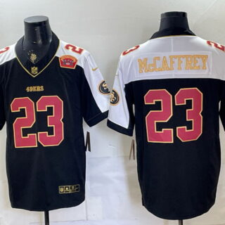 Men's San Francisco 49ers #23 Christian McCaffrey 80th Anniversary Patch Football Jersey - Black and White