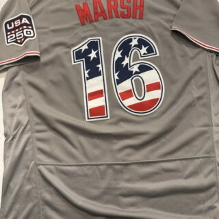 Women Brandon Marsh #16 Philadelphia Phillies Gray Away 4th Of July, 2026 Jersey